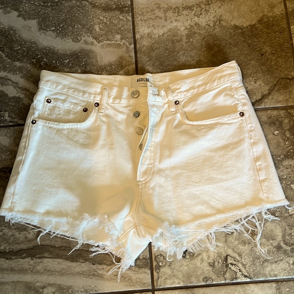 Agolde Parker off white raw hem button fly Jean shorts size 28!!